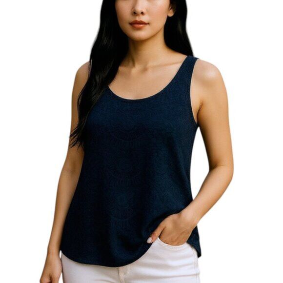 NEW Van Heusen Medium Navy Tank Lace Front USA Made All Seasons Layer Feminine - Picture 1 of 16